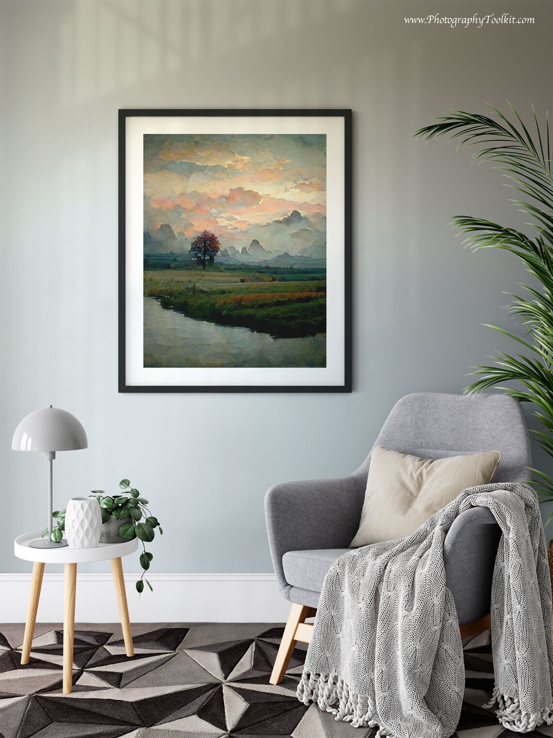Watercolor Winter Forest Landscape Art Print, Pastel Clouds - Image 6