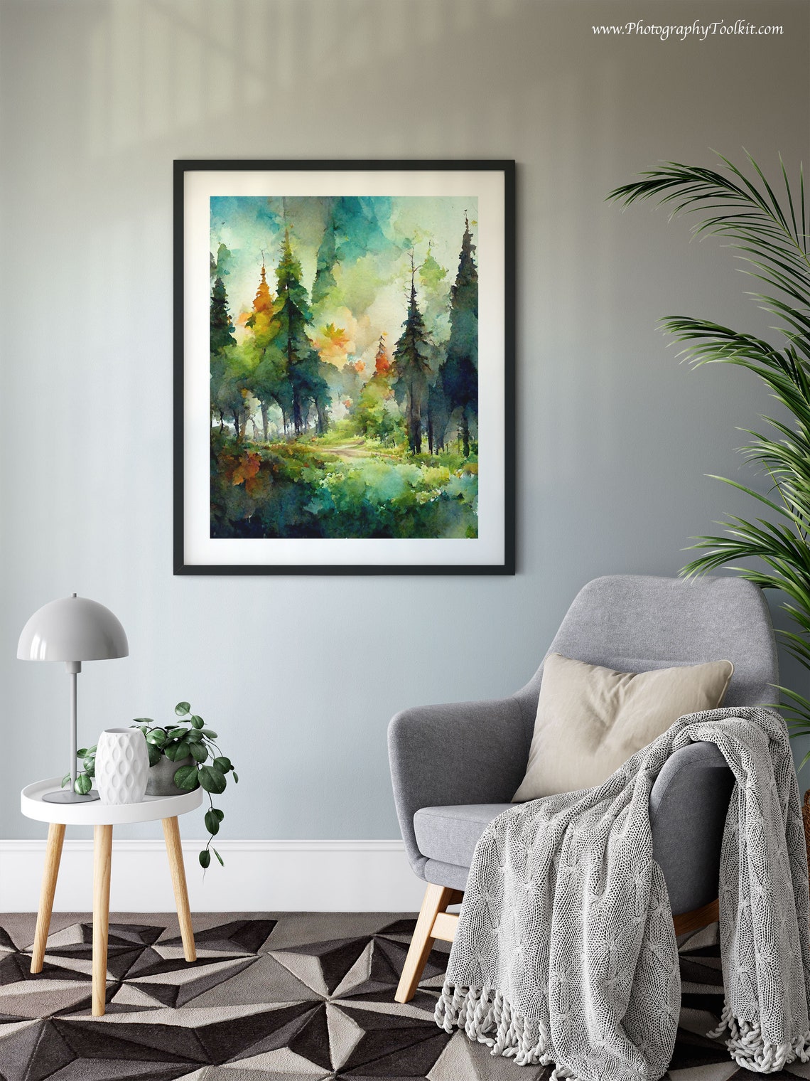 Pine Forest Light Through Trees Watercolor Path Serene Woods Poster - Image 6