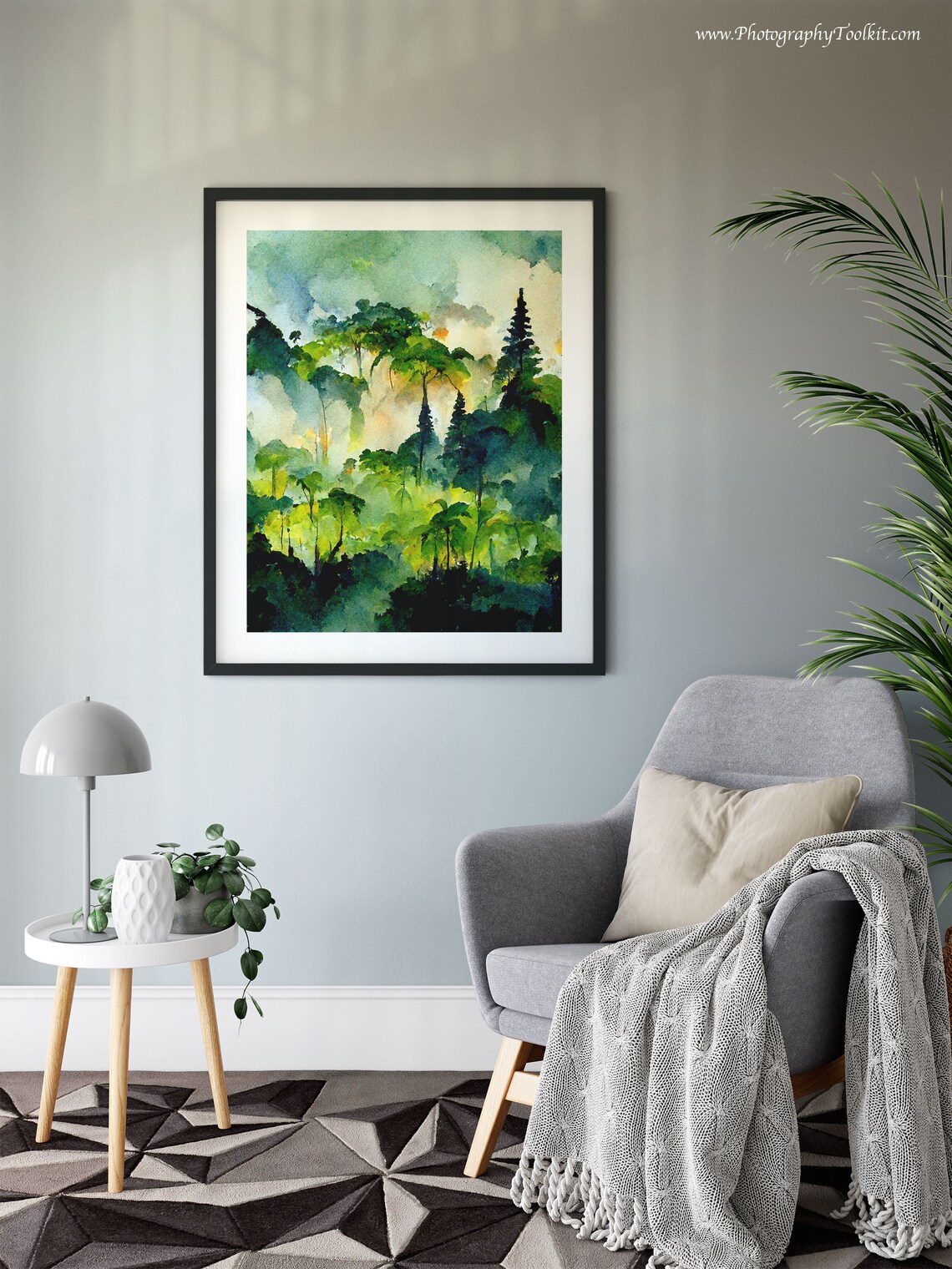 Sunlight Breaking Through a Misty Forest Canopy Watercolor Art Poster - Image 6