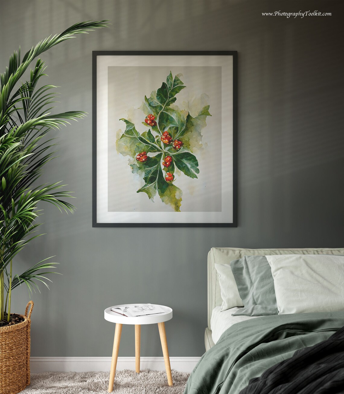 Winter Berry Holly Branch Christmas Art Print - Image 3
