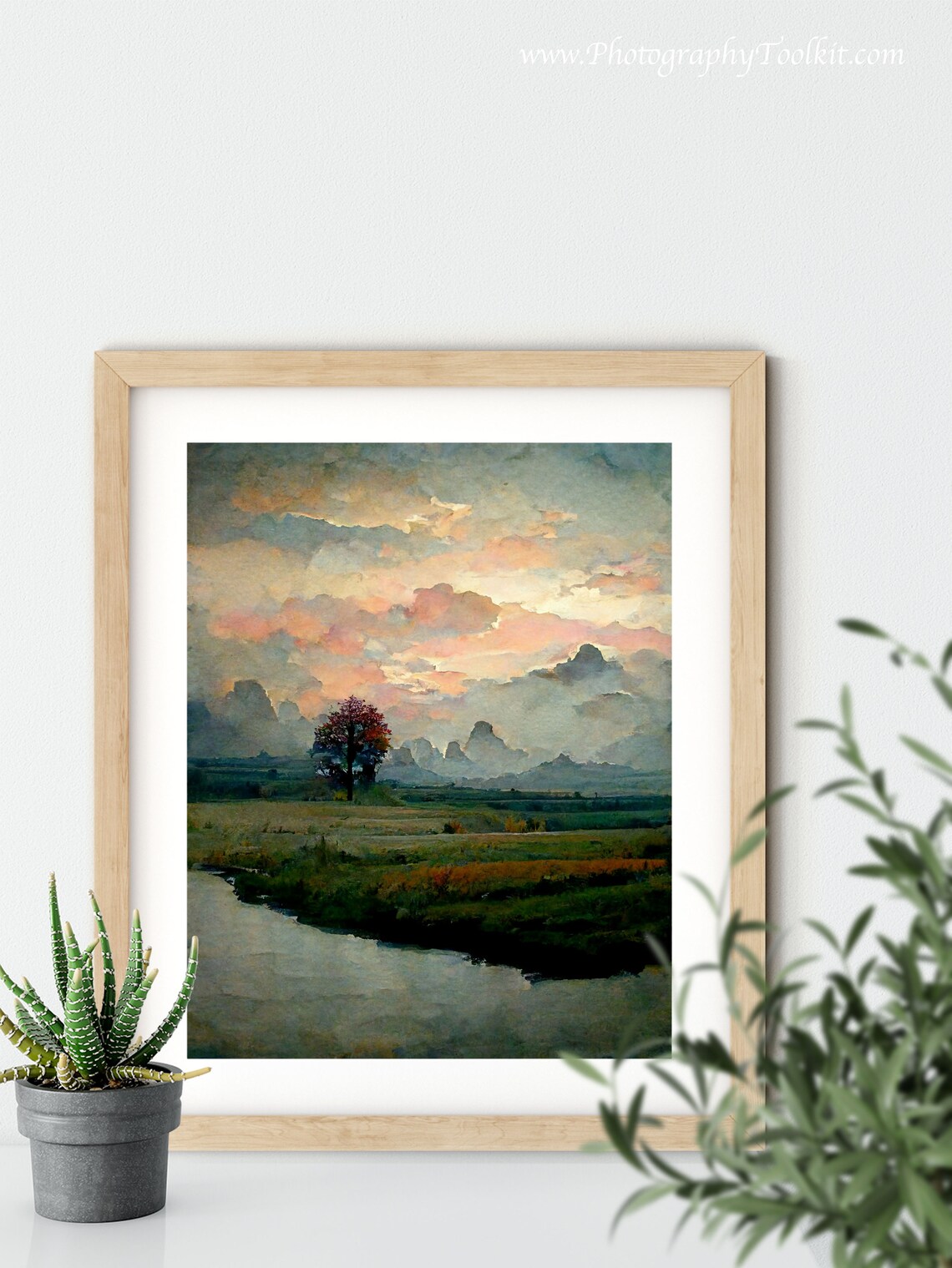 Watercolor Winter Forest Landscape Art Print, Pastel Clouds - Image 5