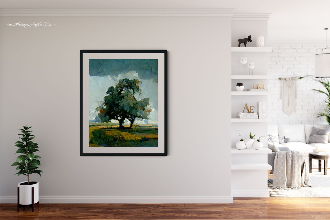 Solitary Tree in a Golden Field Under Storm Clouds Oil Style Poster - Image 4