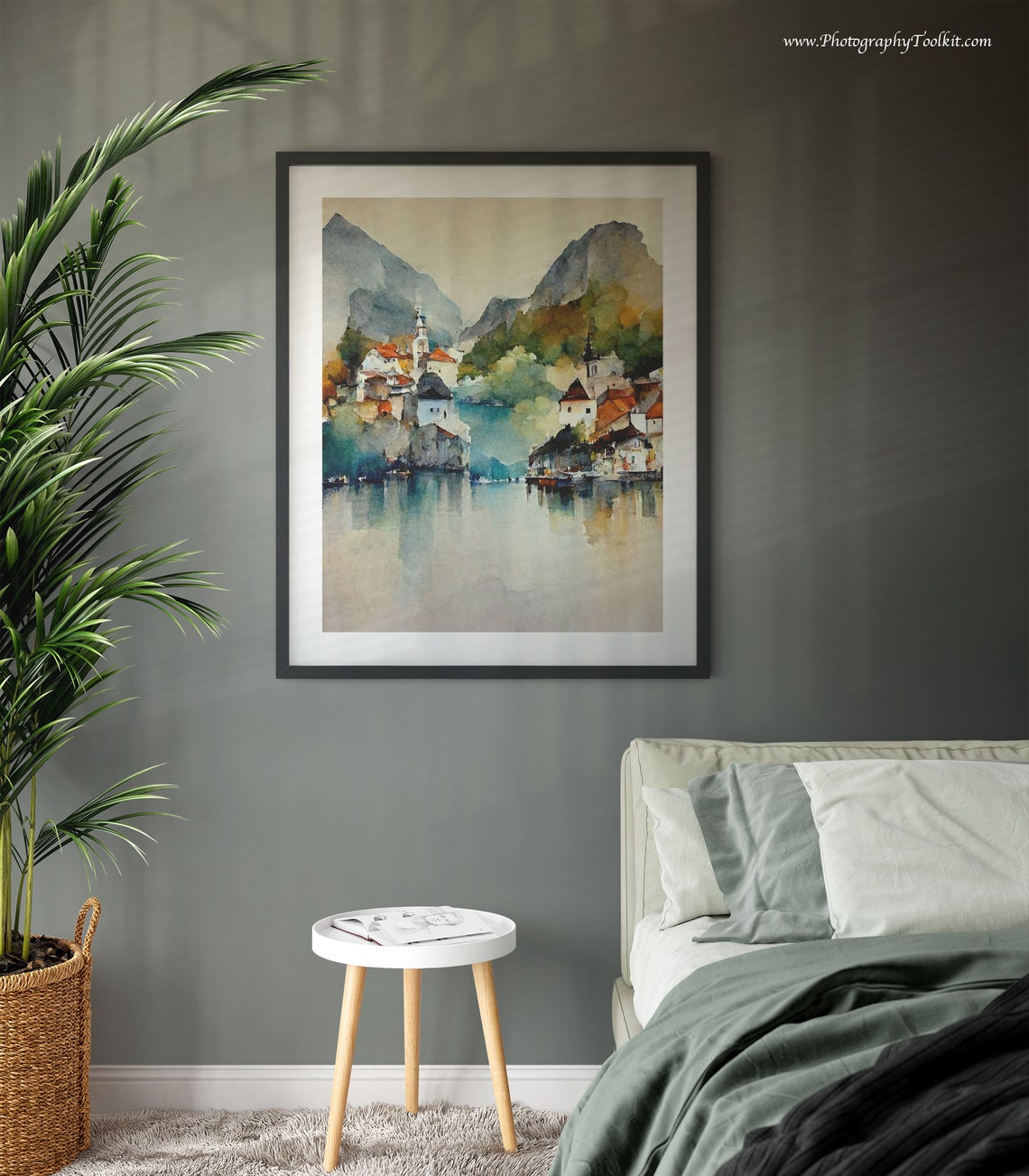 Hallstatt Austria Alpine Lake Reflection Watercolor Scenic Poster - Image 3
