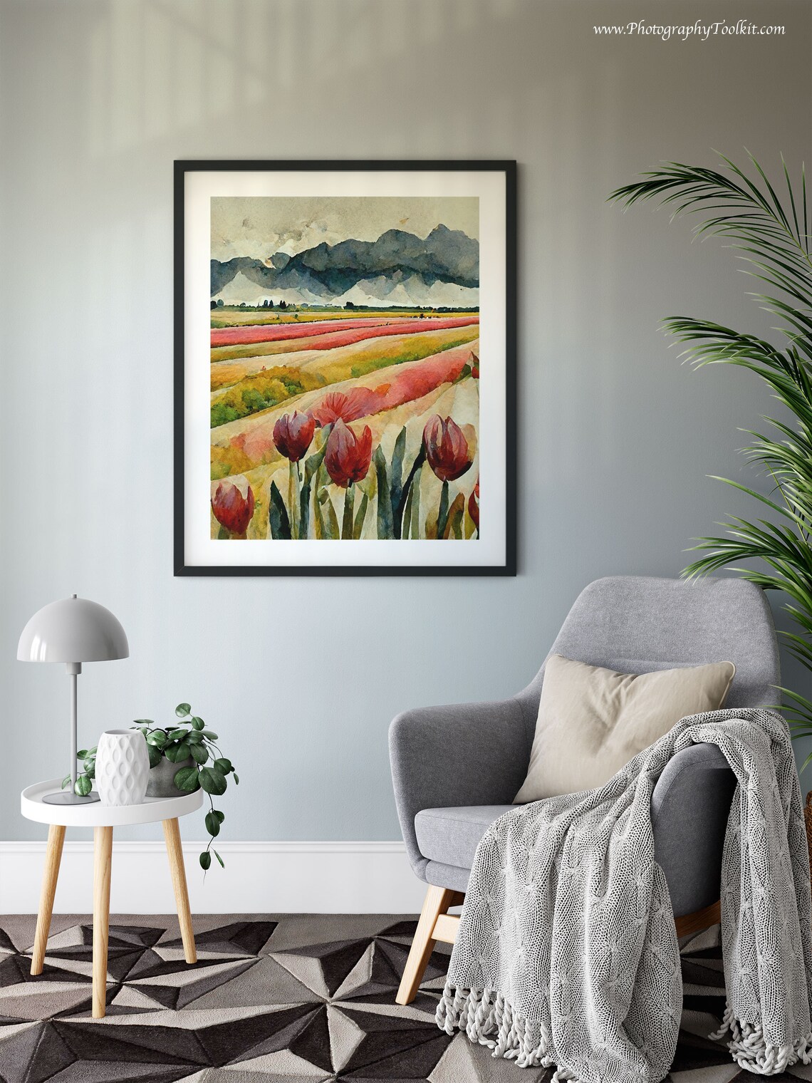 Tulip Print, Vintage Spring Meadow Landscape Art Print - Image 6