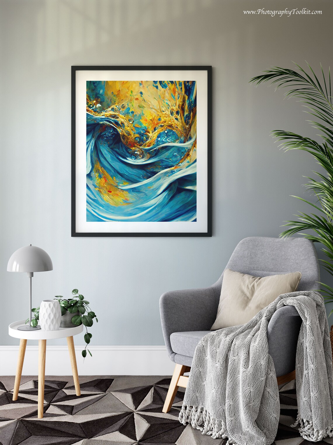 Blue and Gold Abstract Art Print, Modern Wall Art - Image 6