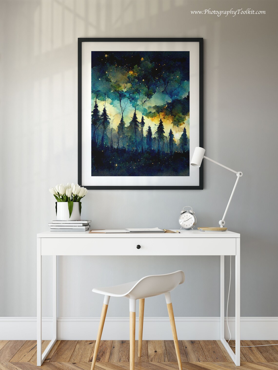 Starry Night In The Forest Watercolor Art Print - Image 2