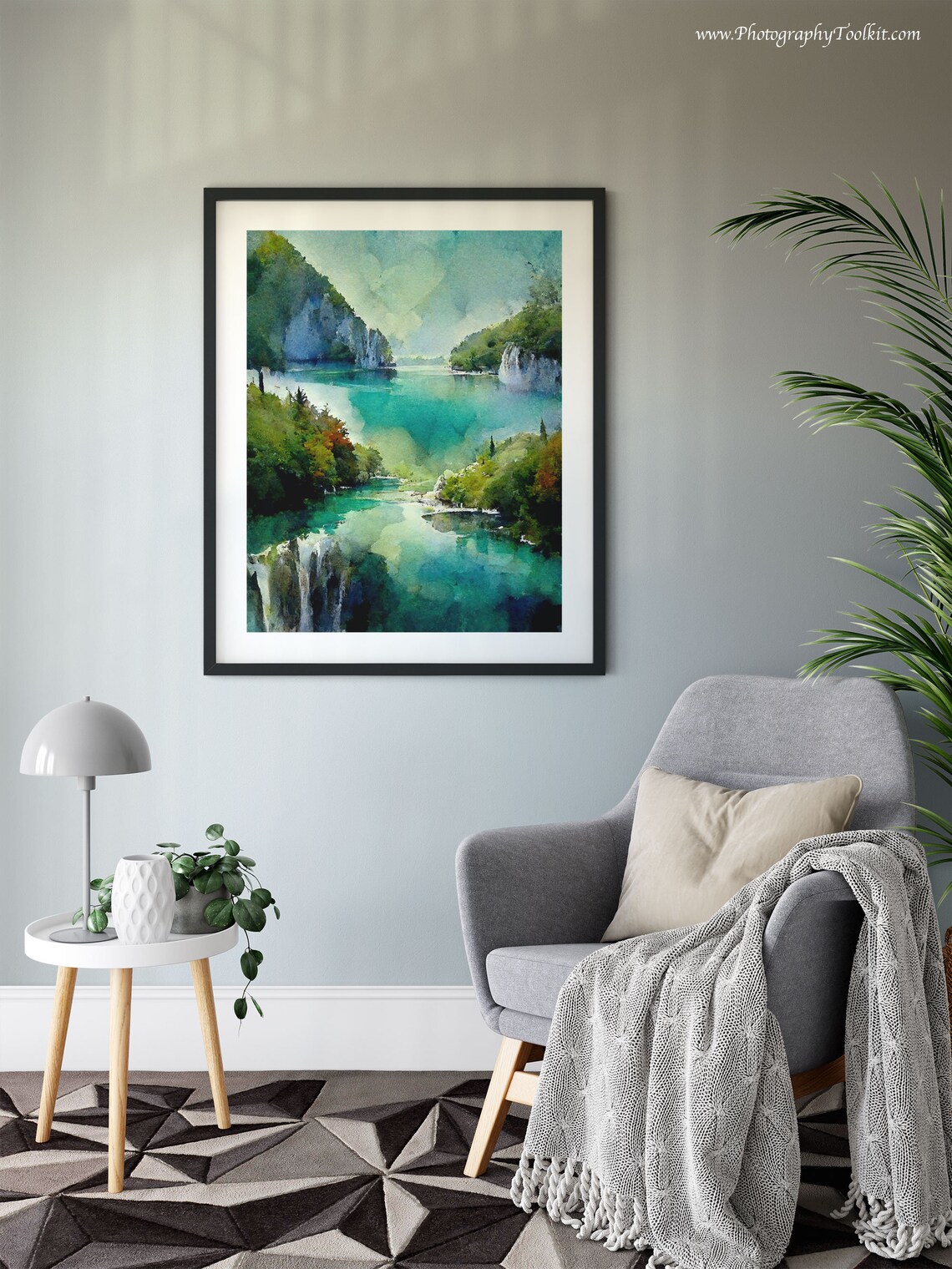 Plitvice Lakes Turquoise Waterfalls Lush Watercolor Scenic Poster - Image 6