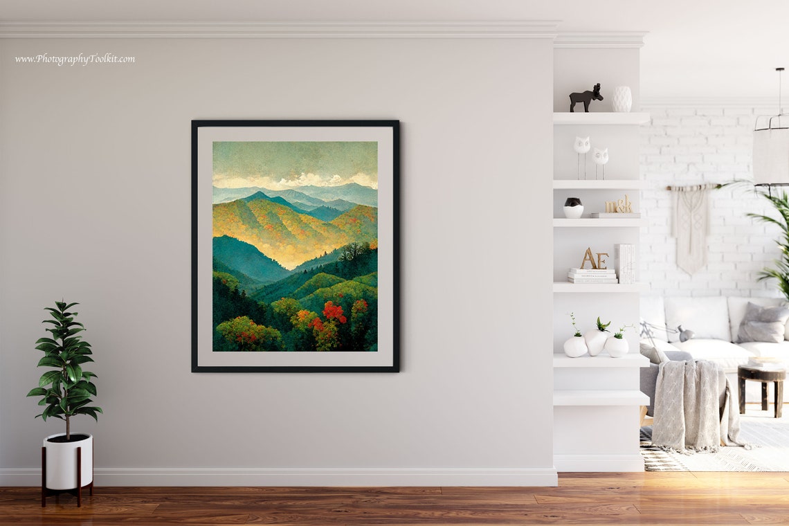 Great Smoky Mountains National Park Print Great Smoky Mountains National Park Poster Mountains Painting Smoky Mountain Art Misty Woods - Image 4