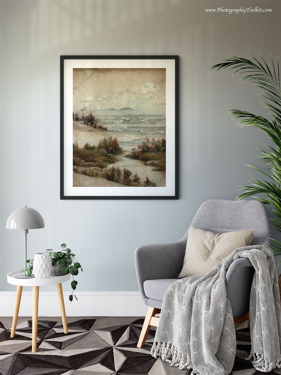 Vintage Coastal Path with Wildflowers and Distant Island Art Poster - Image 6