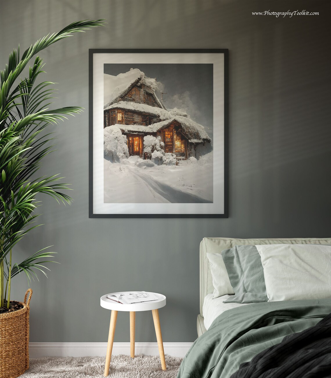 Vintage Cottage Rustic Winter Landscape Art Print - Image 3