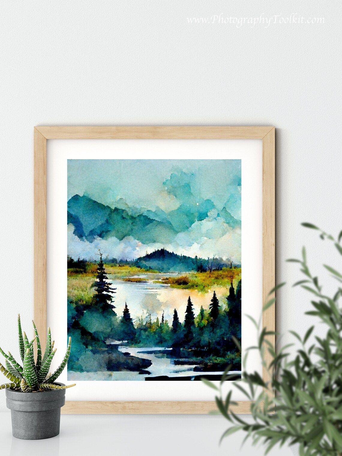 Winter Forest Landscape Art Print, Rustic Watercolor - Image 2