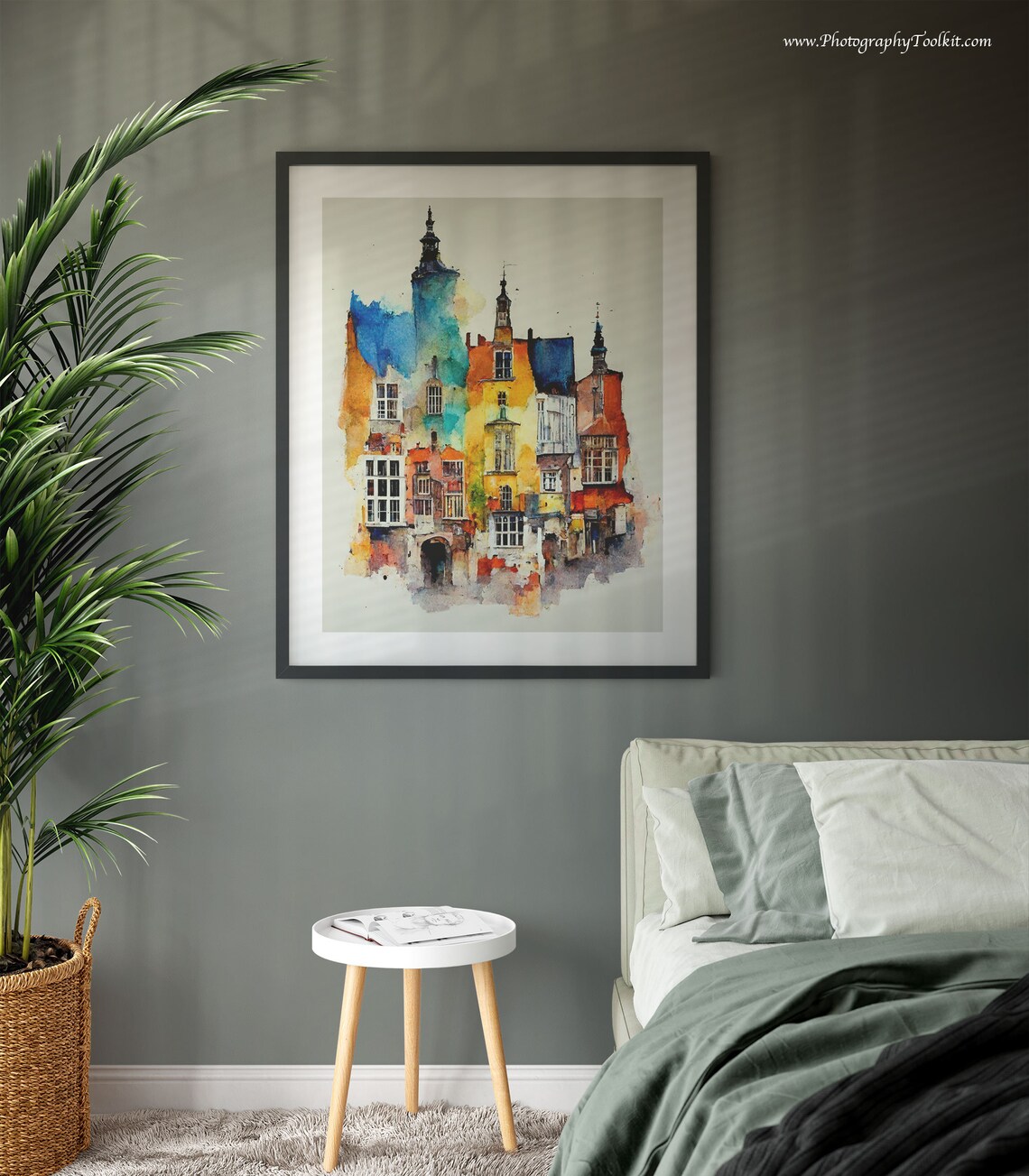 Bruges Belgium Medieval Facades Church Towers Watercolor Poster - Image 3