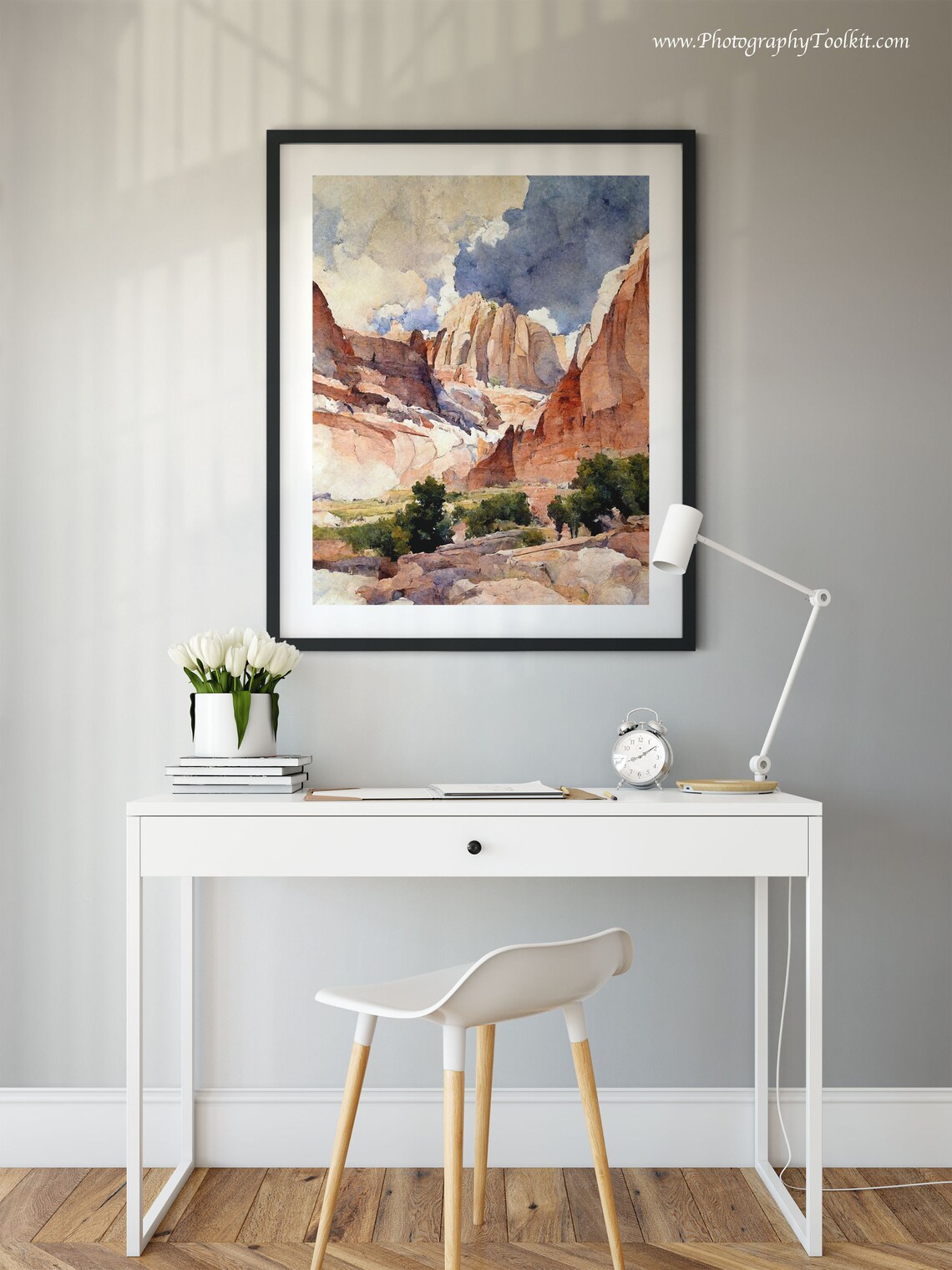 Capitol Reef Watercolor Red Cliffs Dramatic Sky Utah Desert Landscape Print - Image 2