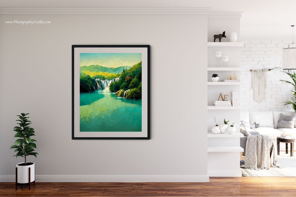 Croatia Waterfall Lake Turquoise Forest Watercolor Travel Poster - Image 4