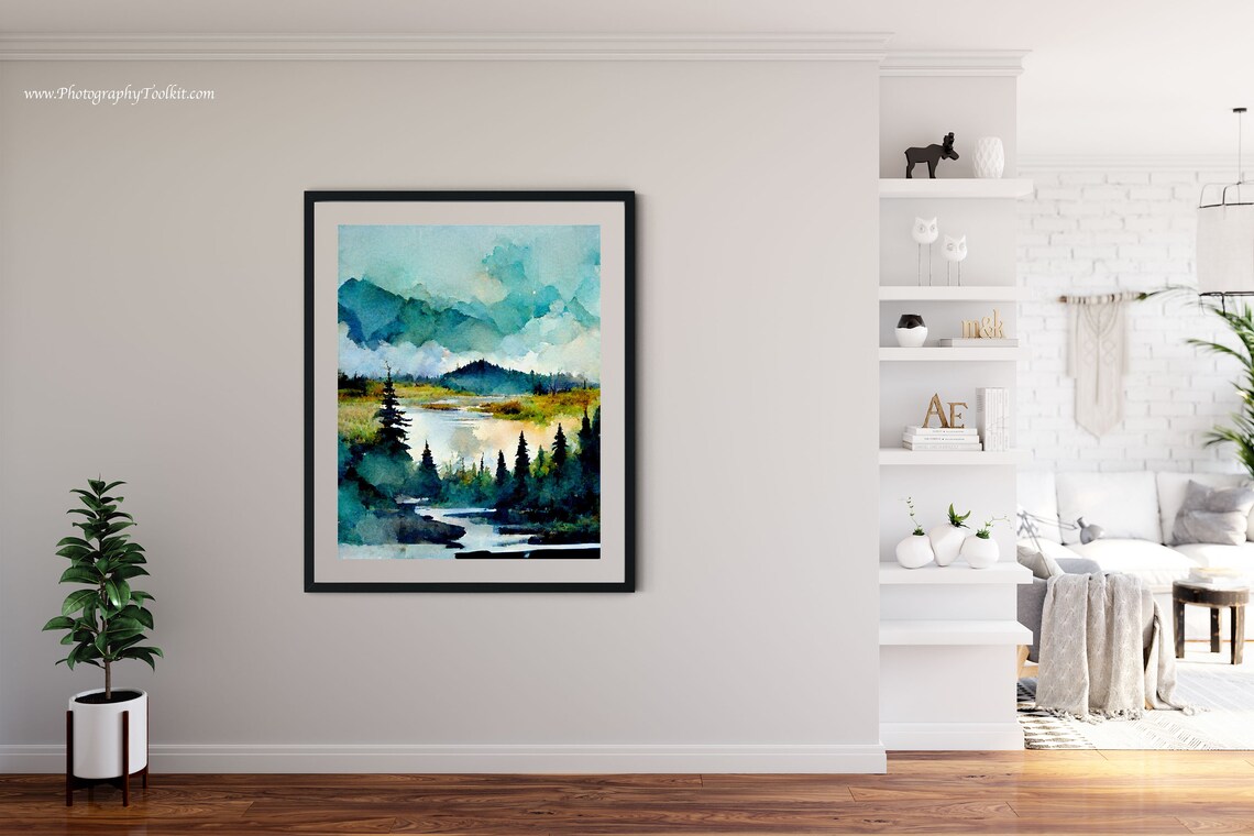 Winter Forest Landscape Art Print, Rustic Watercolor - Image 4