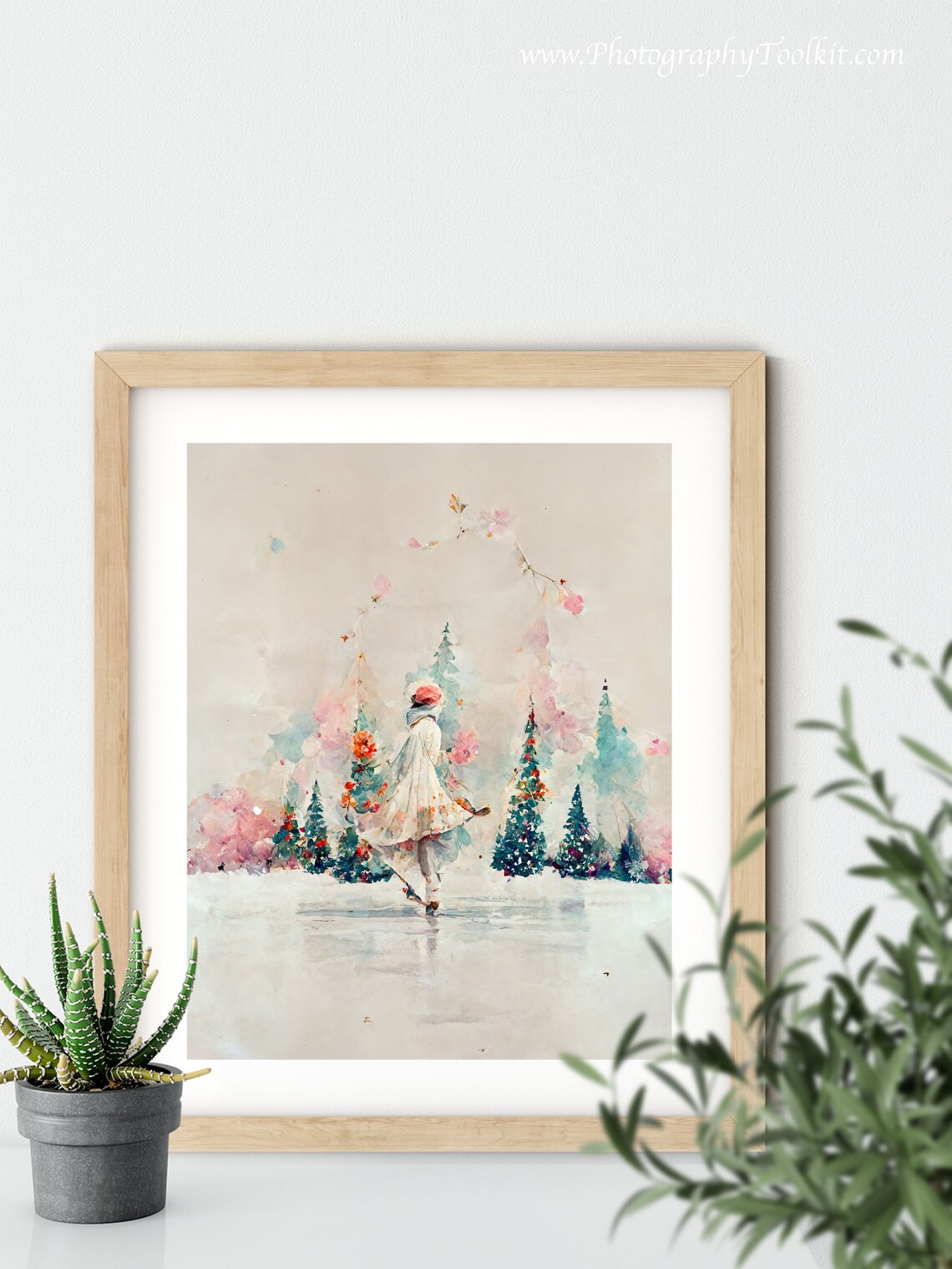 Woman Ice Skating Winter Christmas Art Print - Image 5