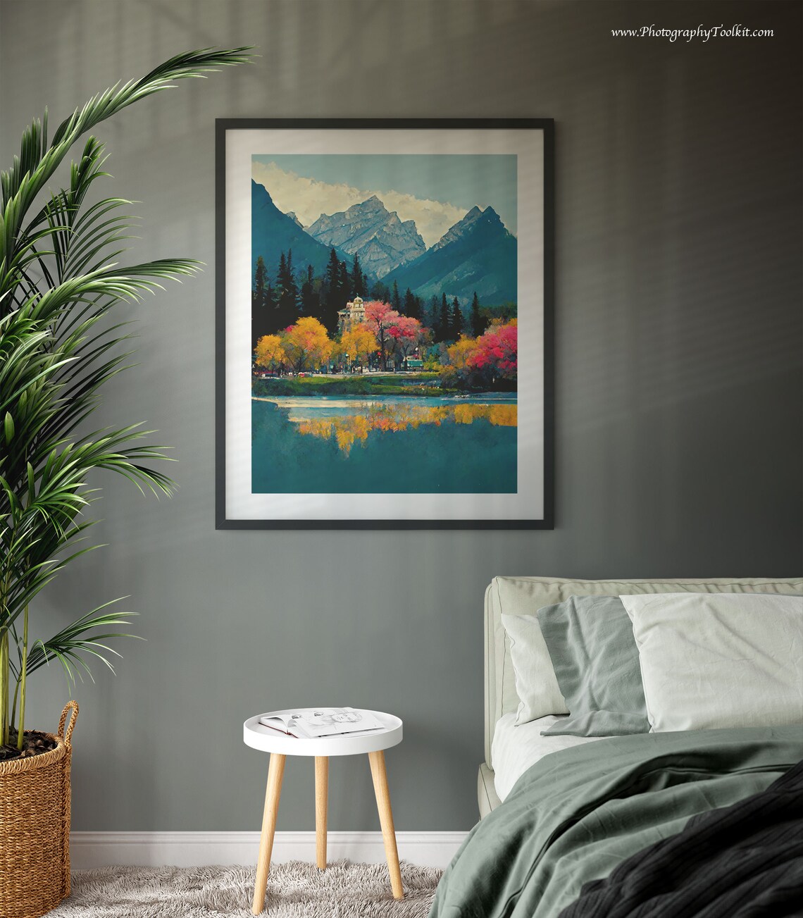 Banff Autumn Village Lake Art Colorful Fall Trees Mountain View Print - Image 3