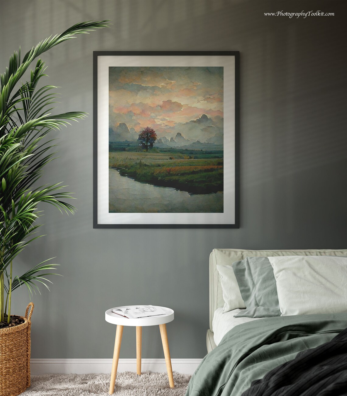 Watercolor Winter Forest Landscape Art Print, Pastel Clouds - Image 3