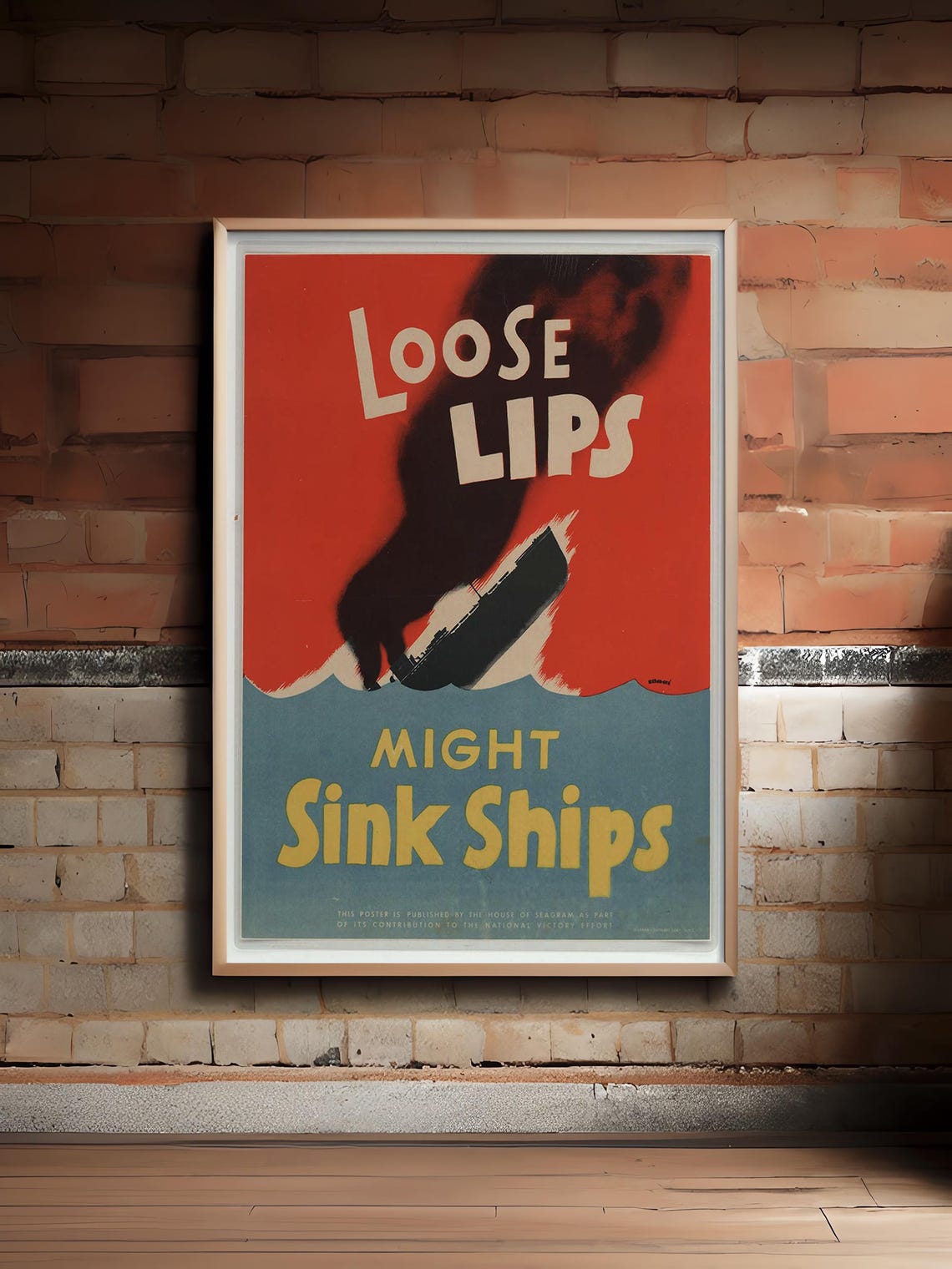 Loose Lips Might Sink Ships Vintage WWII Naval Propaganda Poster