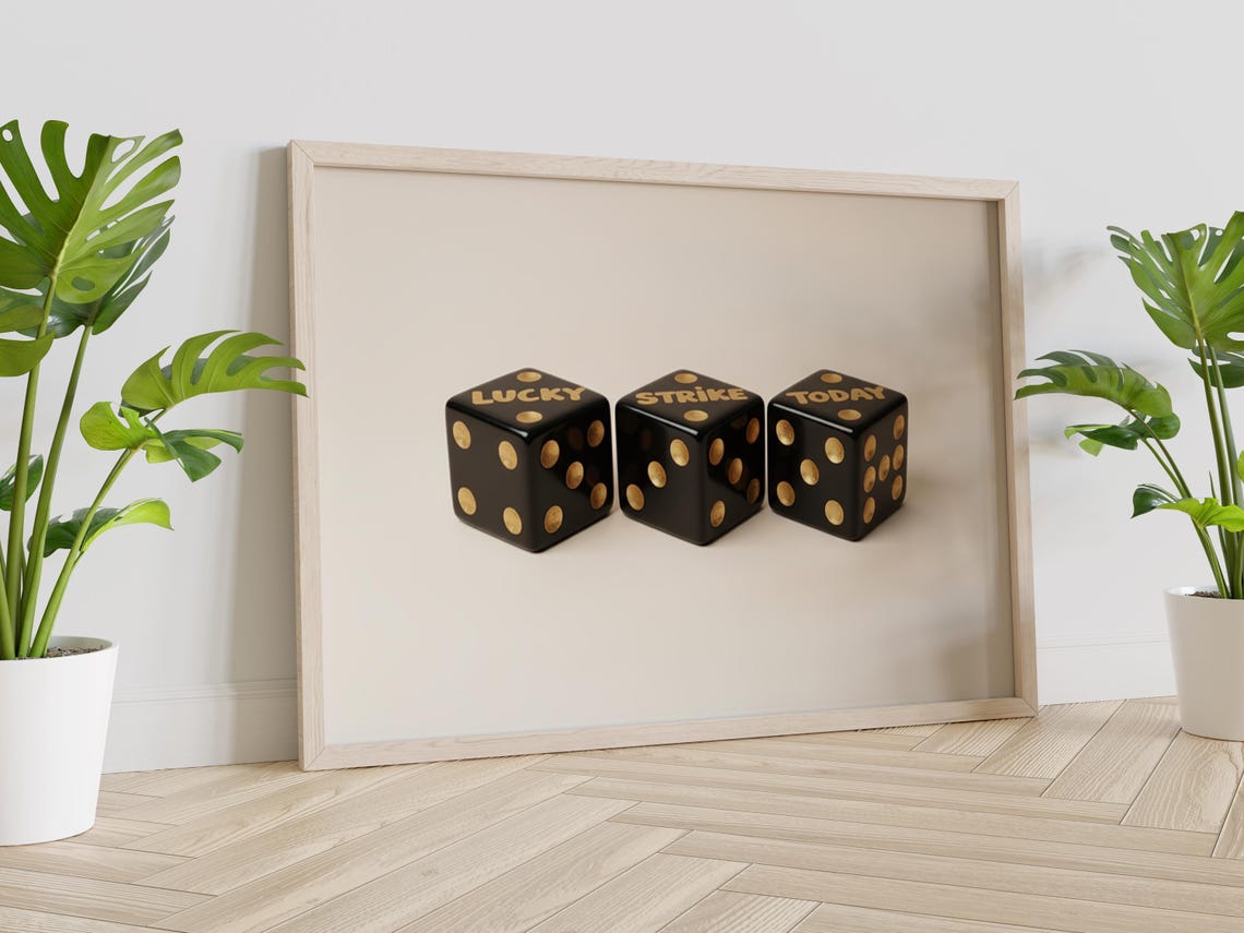 Lucky Strike Today Black Dice Gold Pips Game Room Wall Poster