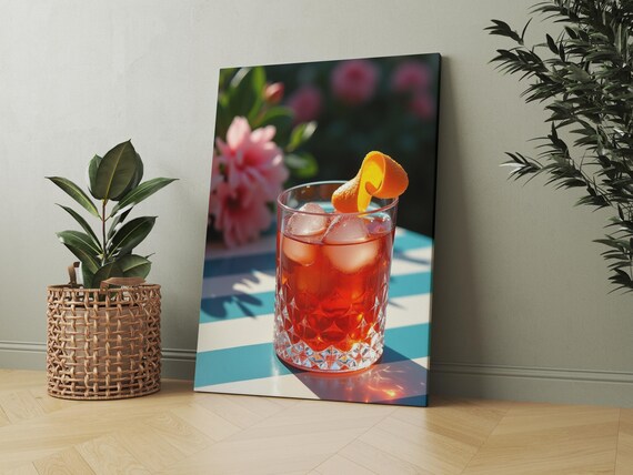 Ruby Red Cocktail with Orange Twist Ice in Crystal Glass Art Poster