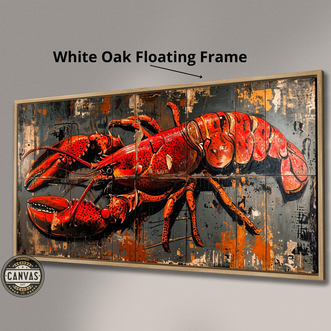 Red Lobster Painting Rustic Wood Planks Panoramic Seafood Wall Poster - Image 3