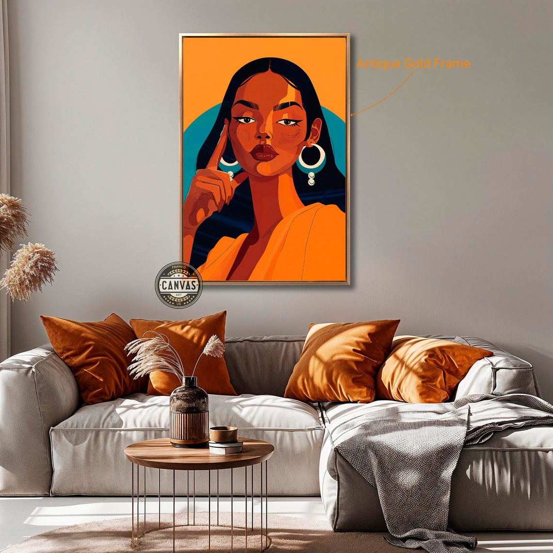 Modern Pop Art Woman Portrait Orange Teal Bold Statement Art Poster - Image 3
