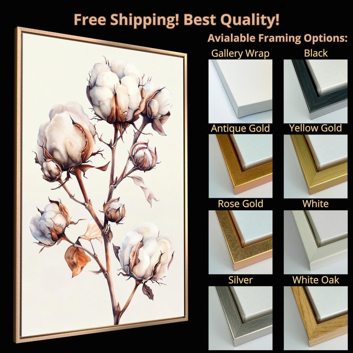 Cotton Stem Branches White Bolls Minimalist Botanical Rustic Poster - Image 4