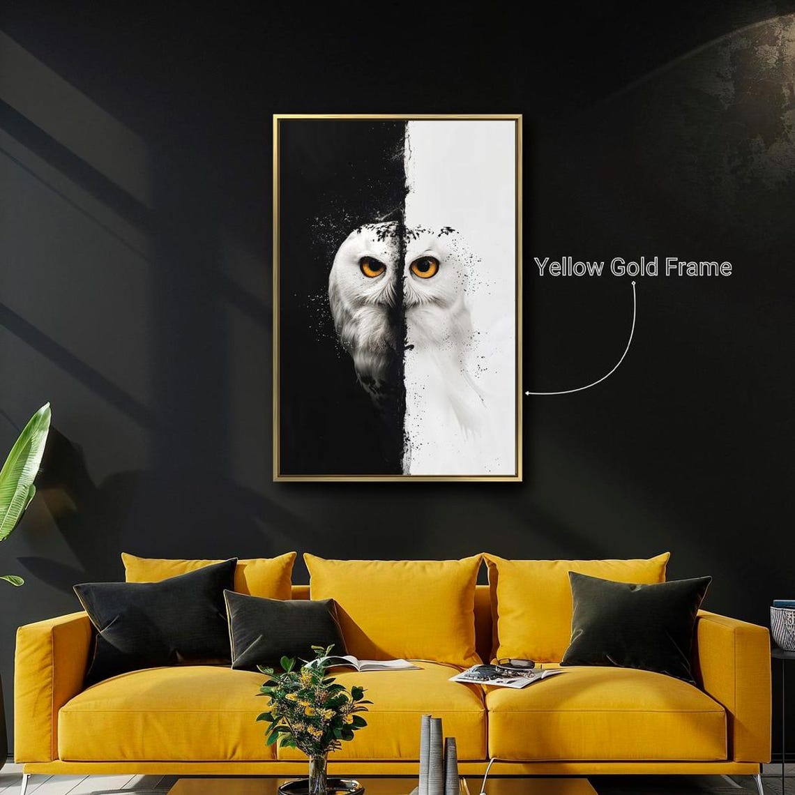 Snowy Owl Black White Split Background Abstract Wildlife Poster - Image 5