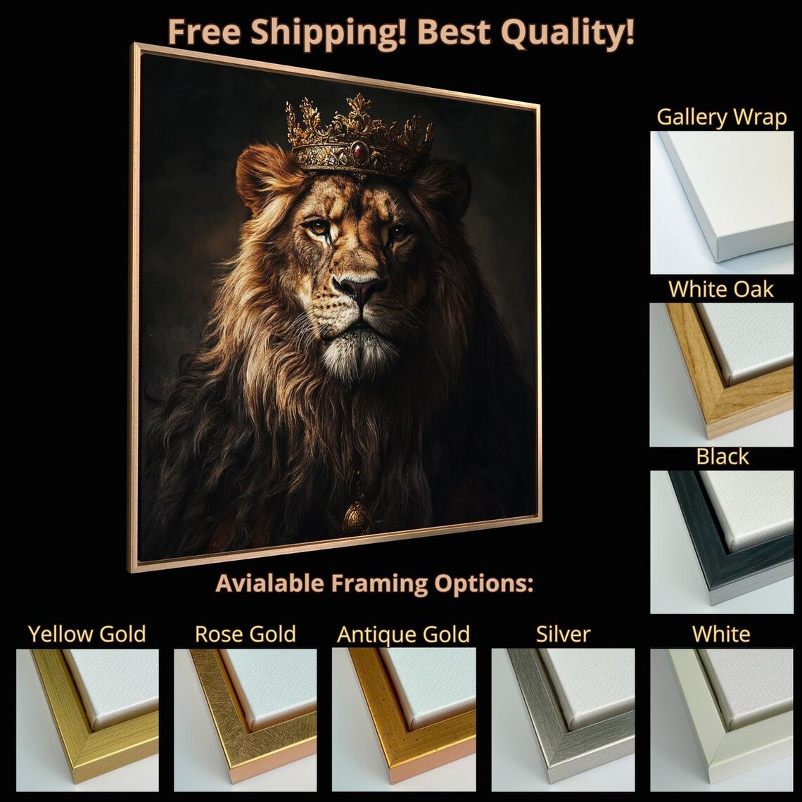 Majestic Lion With Crown, Wildlife Wall Art Print - Image 5