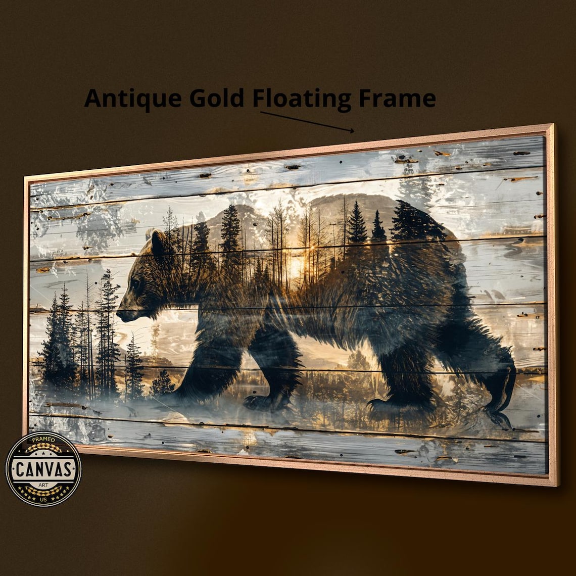 Rustic Bear Silhouette Abstract Forest Landscape Poster - Image 4