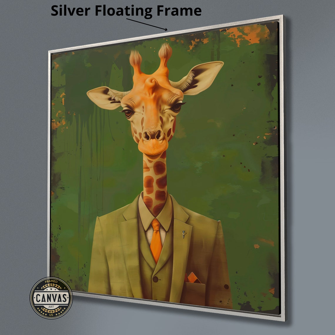 Dapper Giraffe In Green Suit Orange Tie Whimsical Safari Art Poster - Image 3