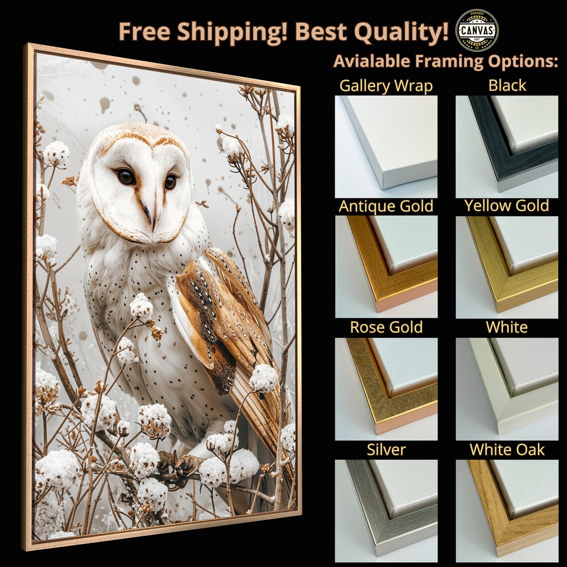 Snowy Owl Holiday Winter Wildlife Wall Art Print - Image 5