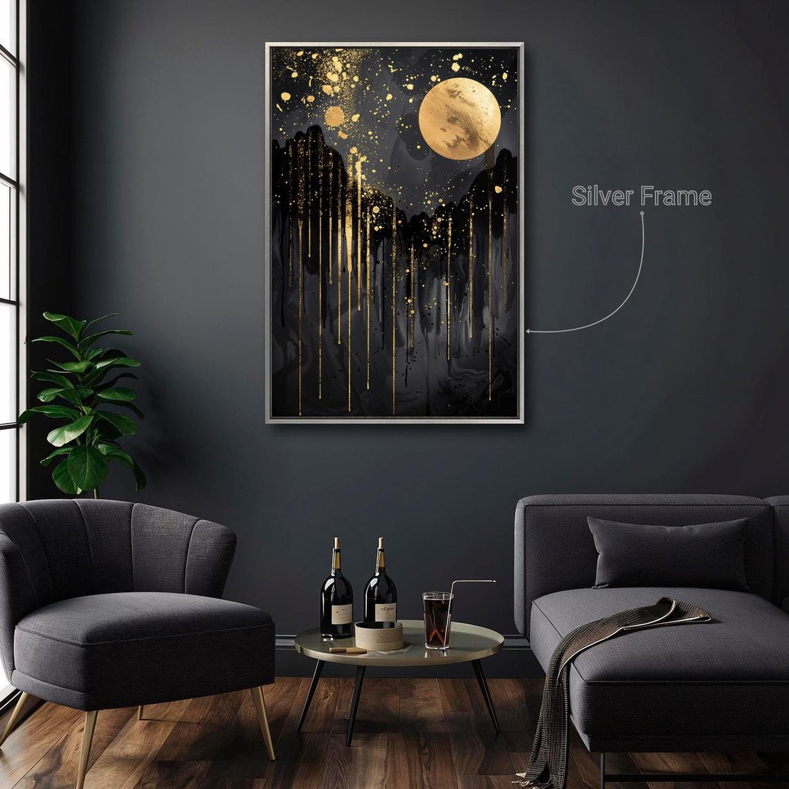 Abstract Moonlit Landscape Framed Wall Art Full Moon In Night Sky Painting Print Celestial Wall Decor Vertical Artwork Ready To Hang - Image 5