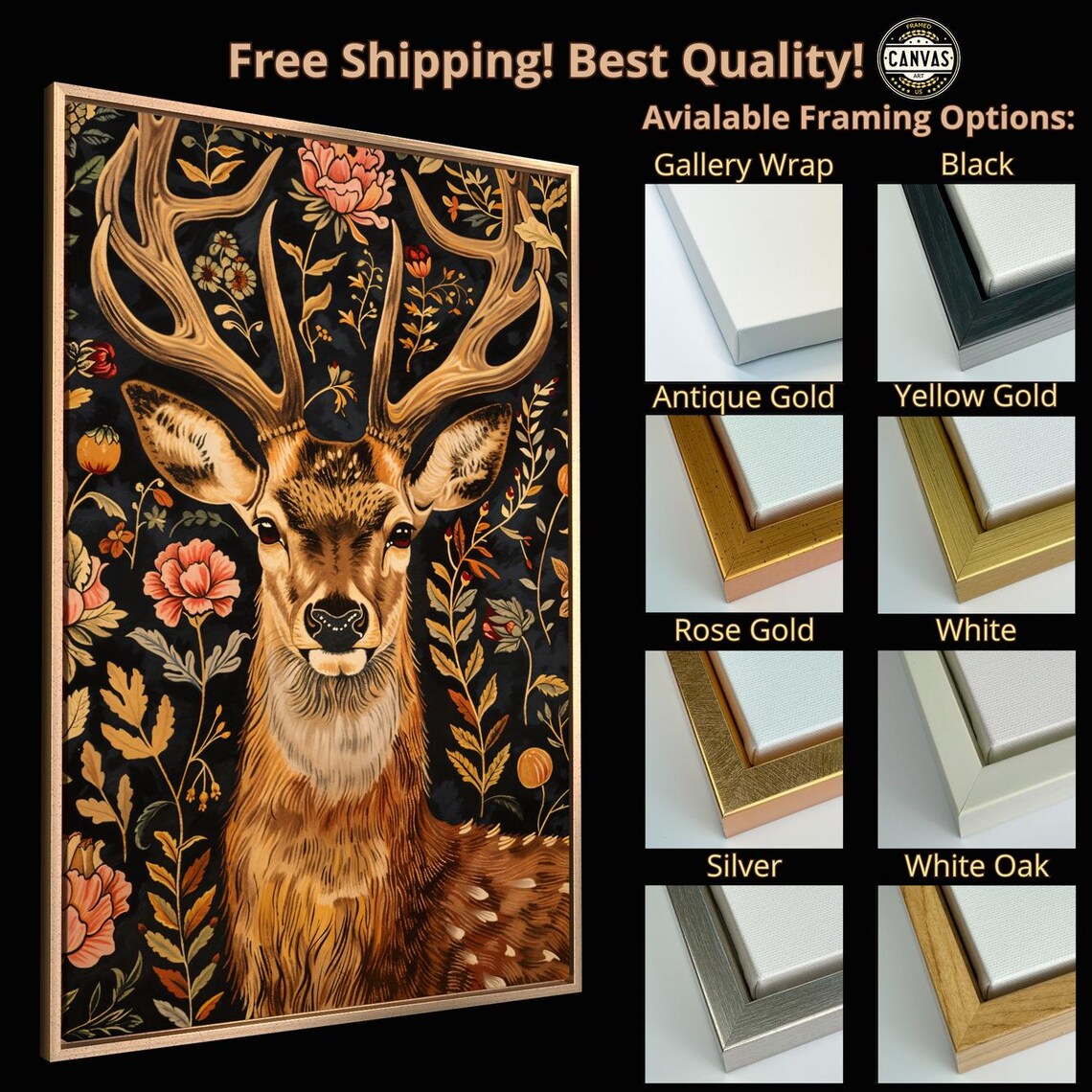 Elegant Stag Antlers Vintage Floral Tapestry Style Animal Poster - Image 4