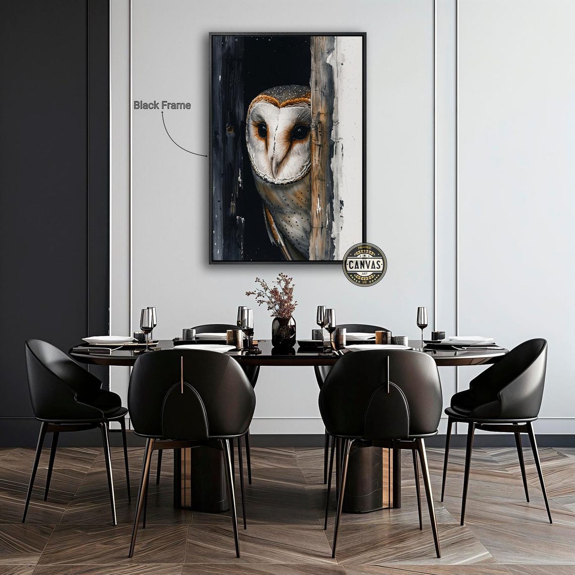 Barn Owl Peeking From Dark Doorway Moody Realistic Bird Art Poster - Image 5