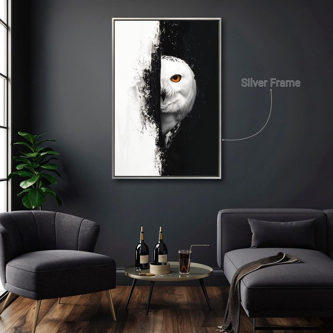 Snowy Owl Half Black White Night Abstract Bird Portrait Poster - Image 3