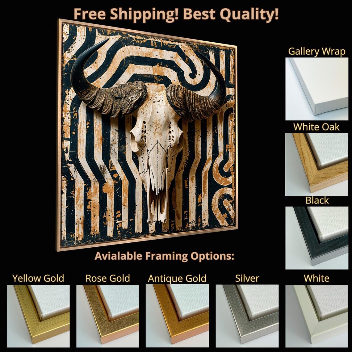 Rustic Buffalo Skull Tribal Pattern Southwestern Style Wild West Art Print - Image 5