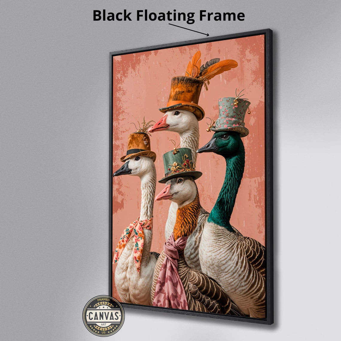 Four Funny Geese In Vintage Hats Quirky Anthropomorphic Art Print - Image 3