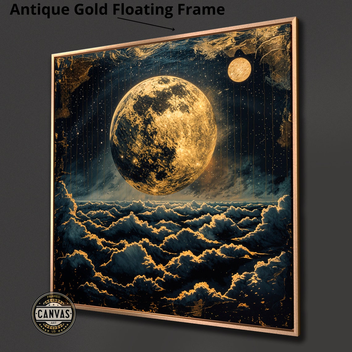 Golden Full Moon Over Moonlit Clouds Glowing Stars Art Print - Image 4