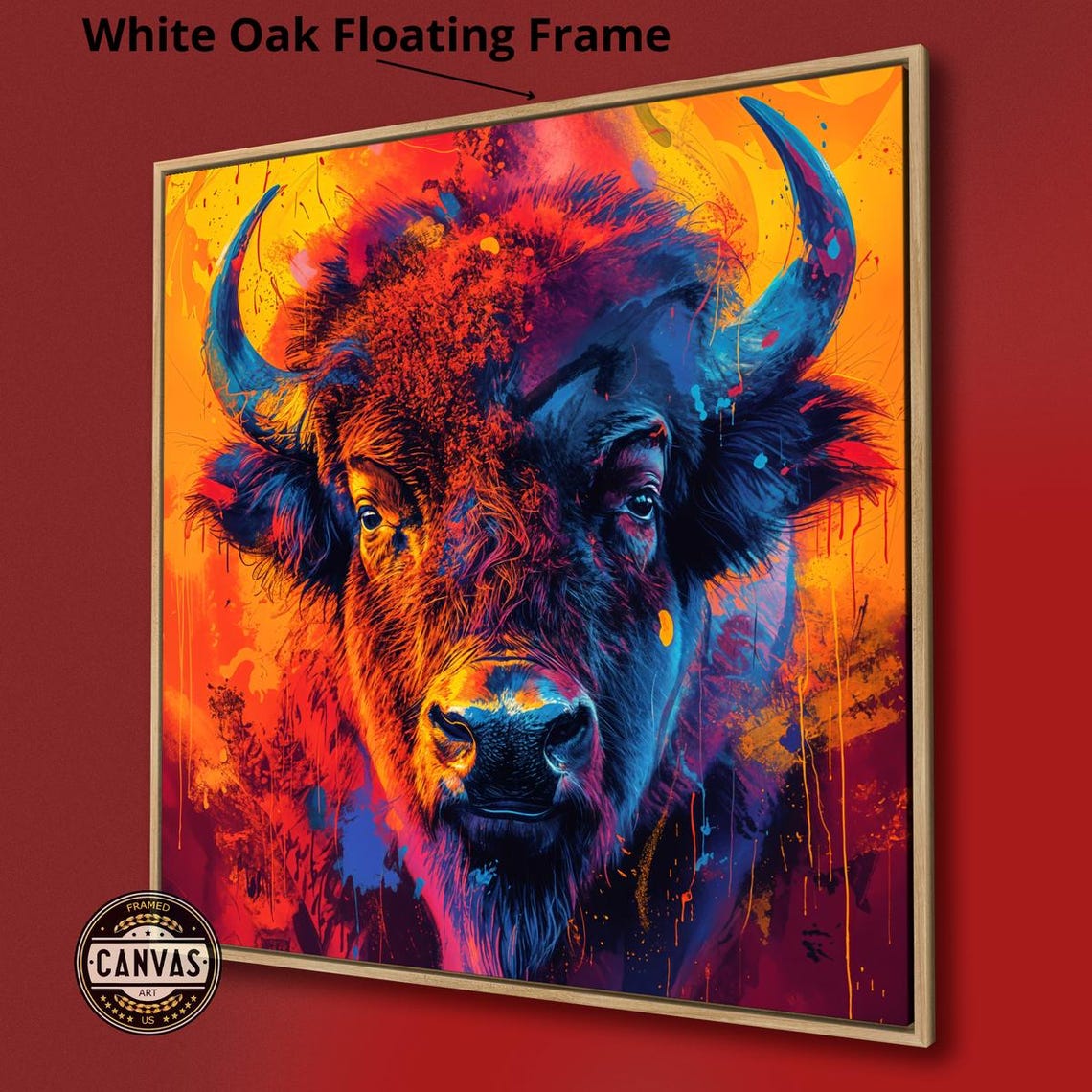 Colorful Bison Head Neon Orange Blue Pop Abstract Wildlife Art Poster - Image 3