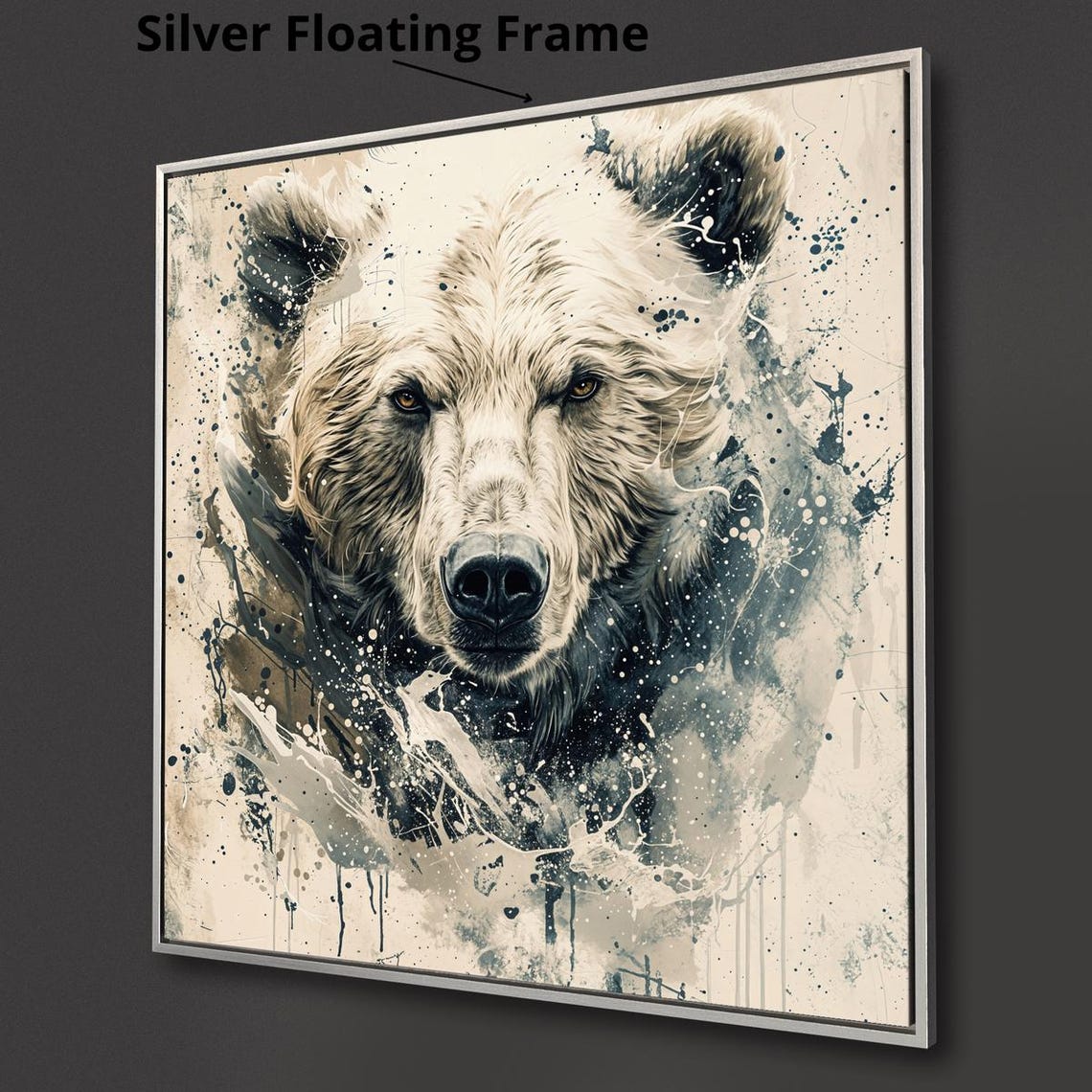 Mighty Grizzly Bear Face Abstract Wildlife Monochrome Poster - Image 2