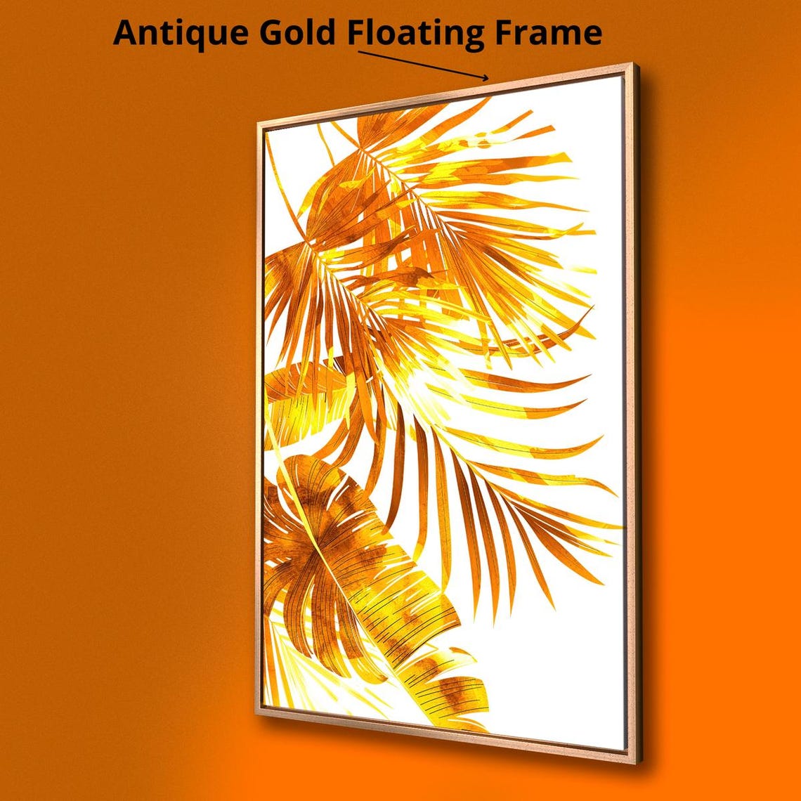 Golden Tropical Palm Fronds Warm Orange Botanical Wall Art Print - Image 2