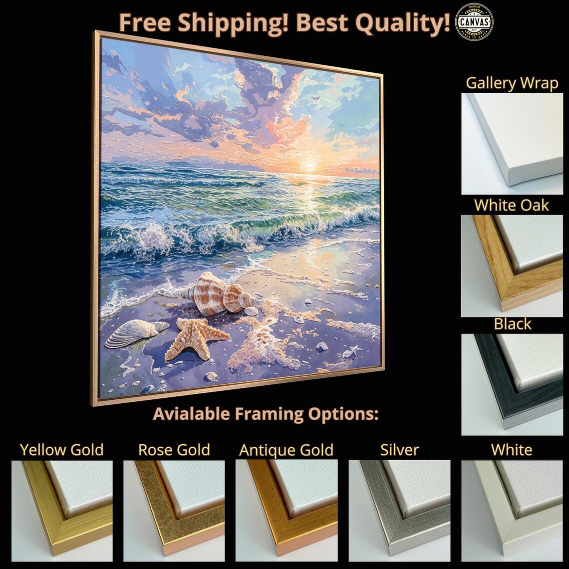 Beach Sunset With Ocean Waves, Coastal Art Print - Image 5