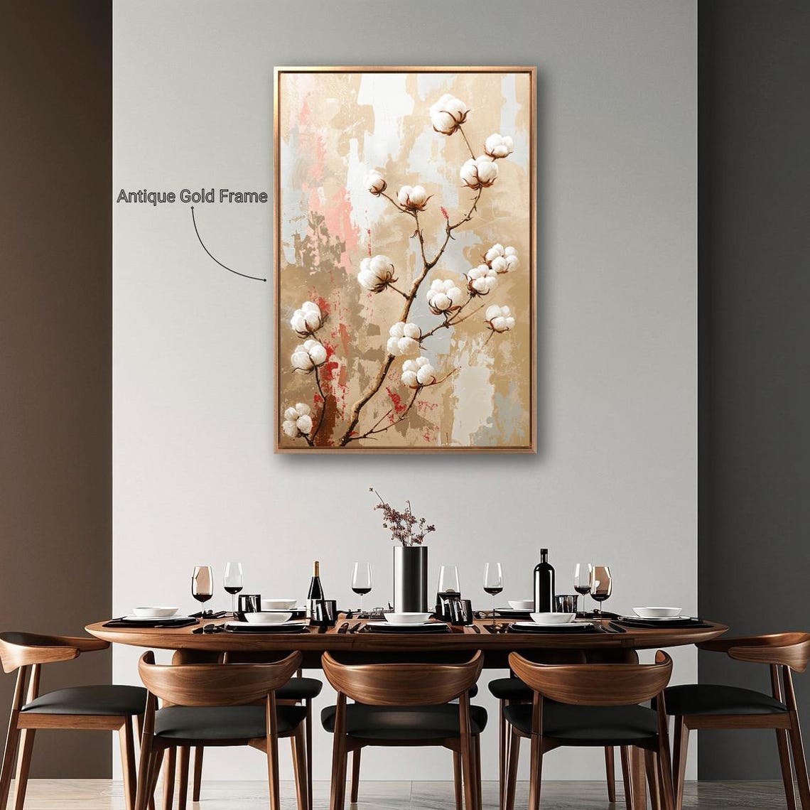 Cotton Branch White Bolls Neutral Botanical Farmhouse Wall Art Print - Image 3
