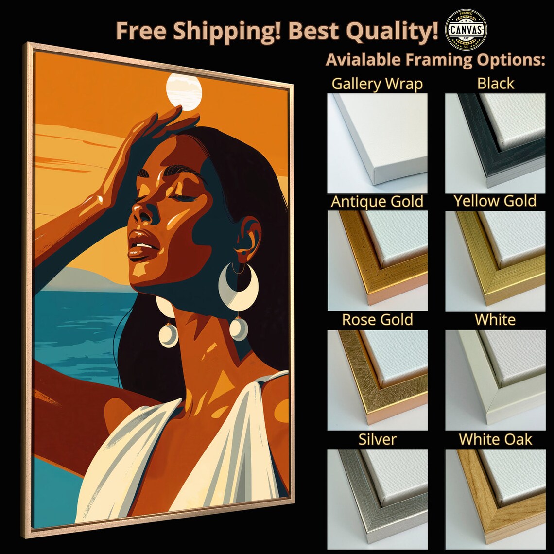 Woman At Sunset Ocean Golden Hour Modern Beach Portrait Art Poster - Image 5