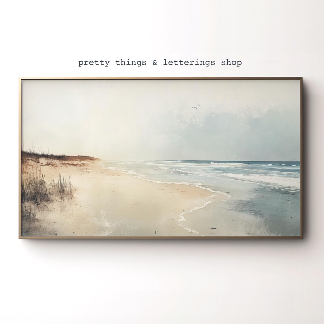 Serene Beach Shoreline Gentle Waves Neutral Coastal Calm Poster