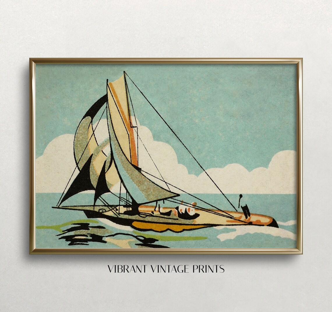 Vintage Matchbox Sailboat Art Print, Nautical Decor