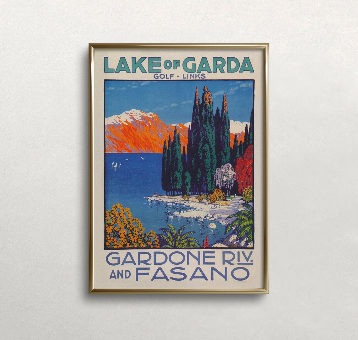 Lake Garda Vintage Travel Poster, Italy Art Print