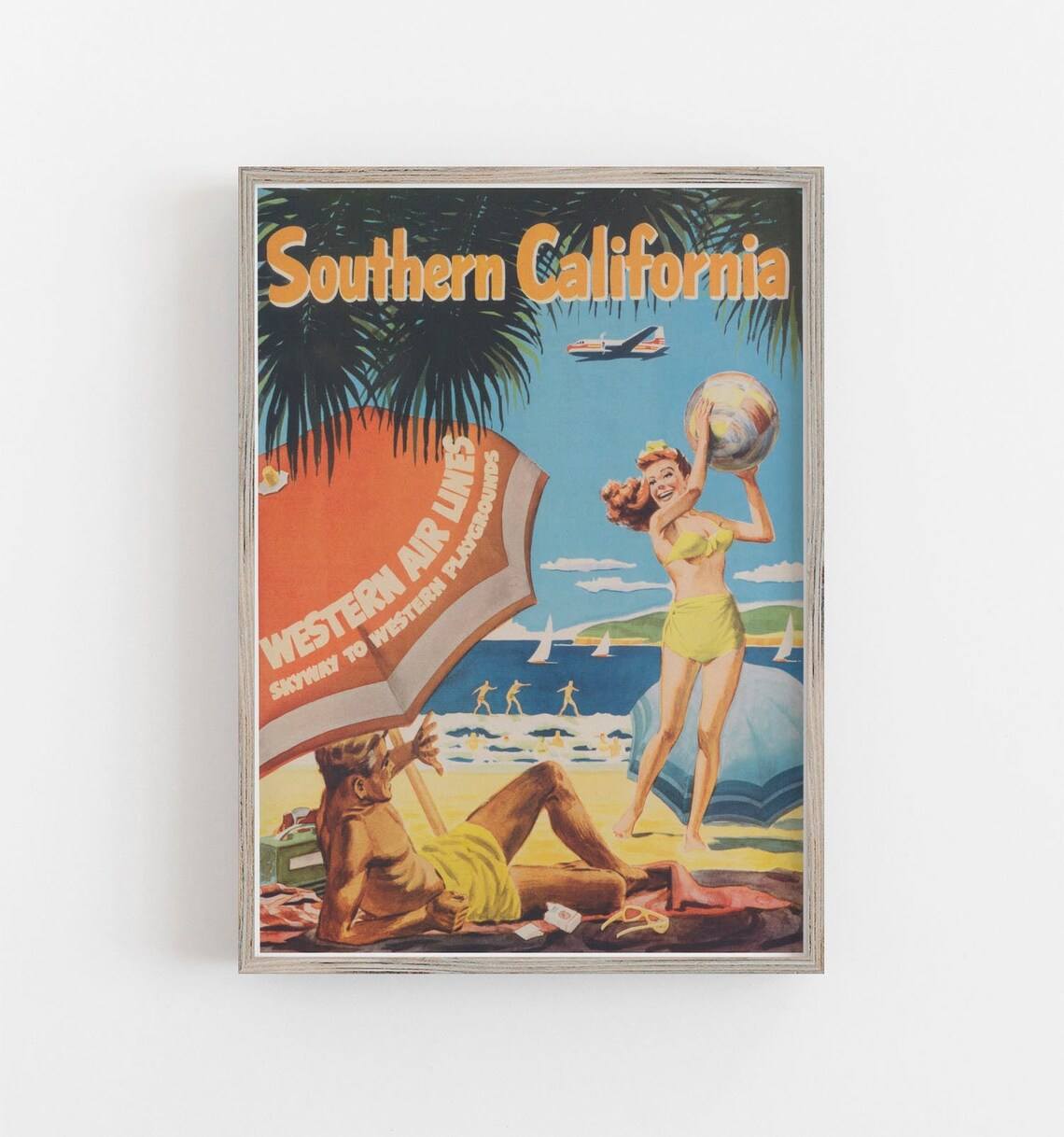 Southern California Vintage Travel Poster, Beach Art